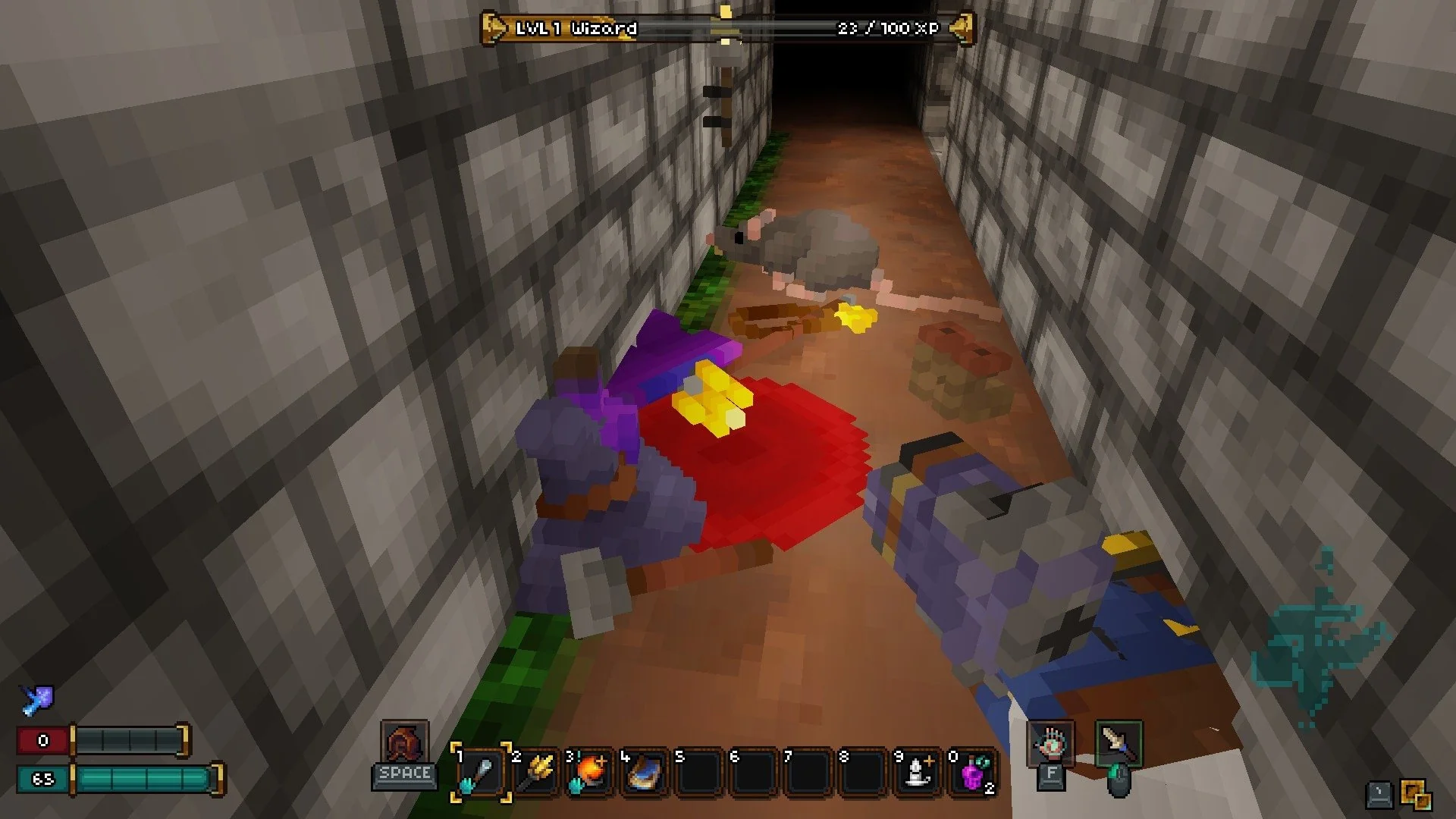 Barony combat fighting rat in dungeon corridor