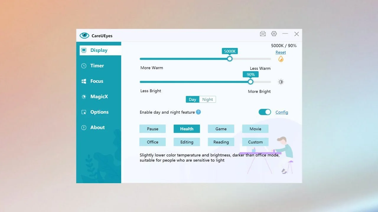 CareUEyes Pro user interface brightness slider settings