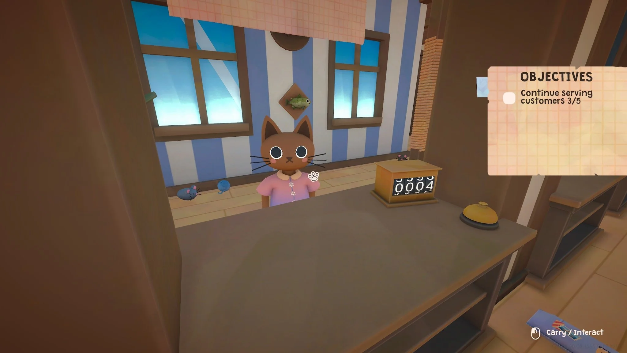 Serving customer at reception desk