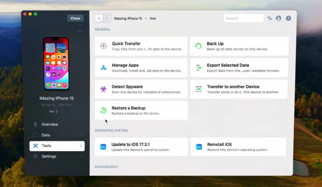 DigiDNA iMazing interface backup iPhone 15