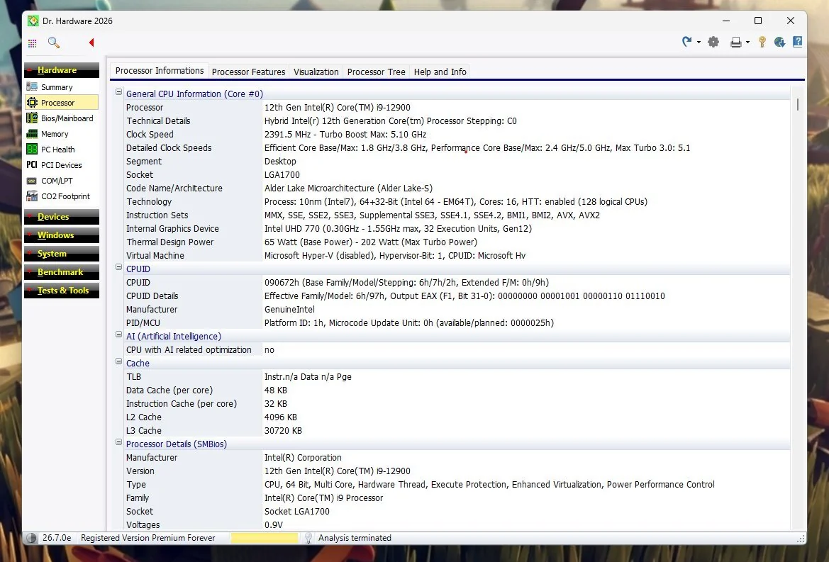 Dr.Hardware 2026 tampilan processor information yang super detail