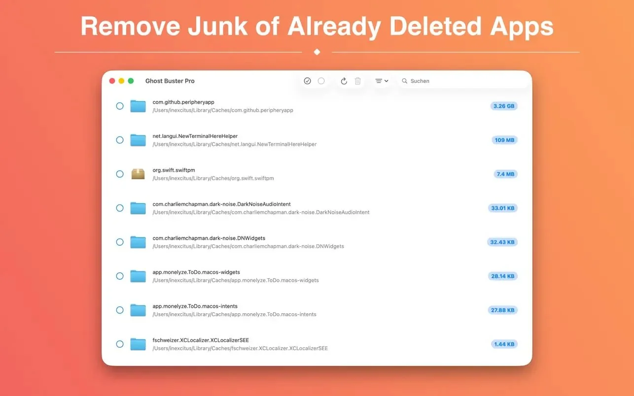 Junk file removal interface using the PRO version