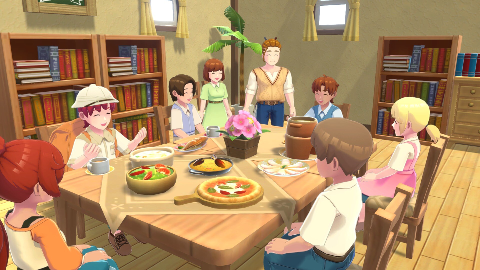 Having dinner with villagers