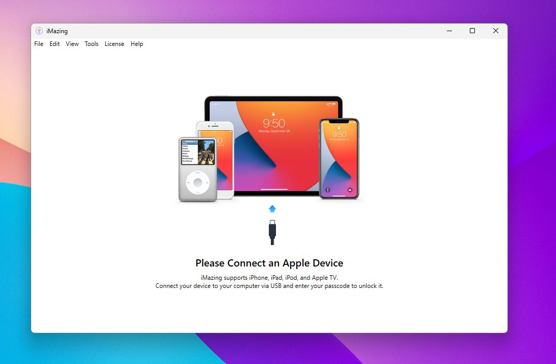 iMazing Windows connect Apple device interface