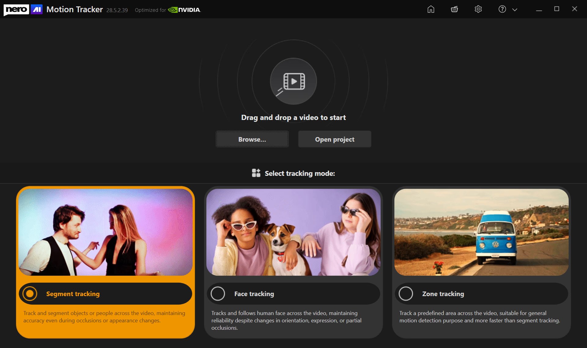 Nero AI Motion Tracker user interface segment tracking