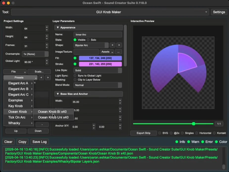 Ocean Swift Sound Creator Suite preset tool interface