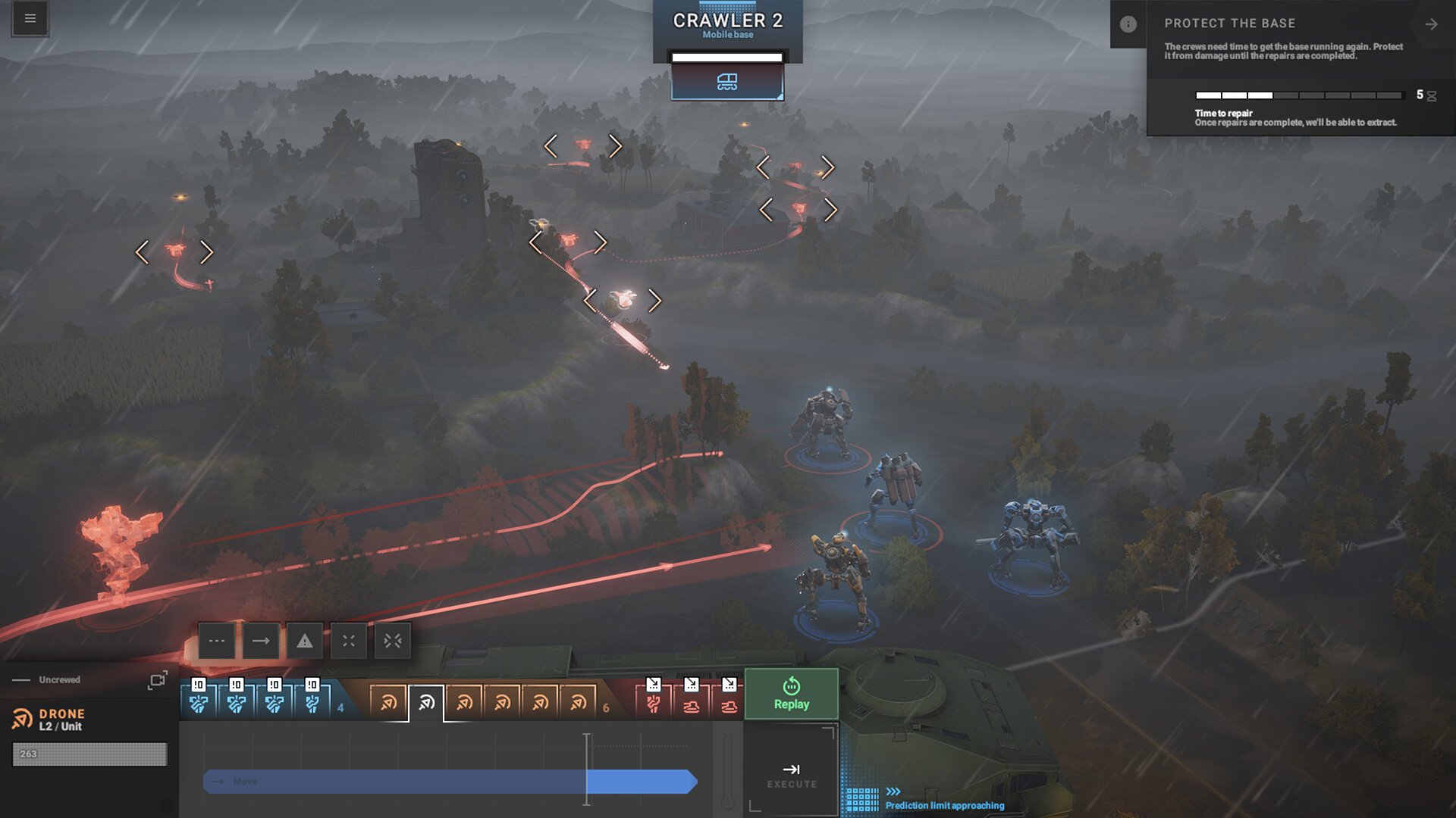 Phantom Brigade defending base in tactical battle