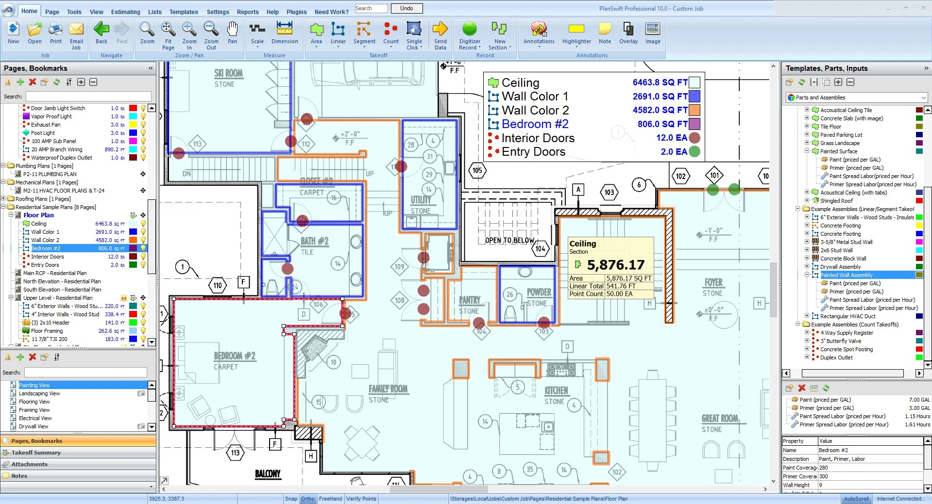 PlanSwift Pro Metric construction takeoff user interface