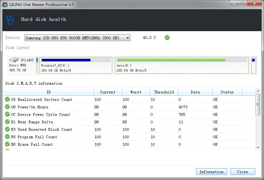 QILING Disk Master viewing SSD device status