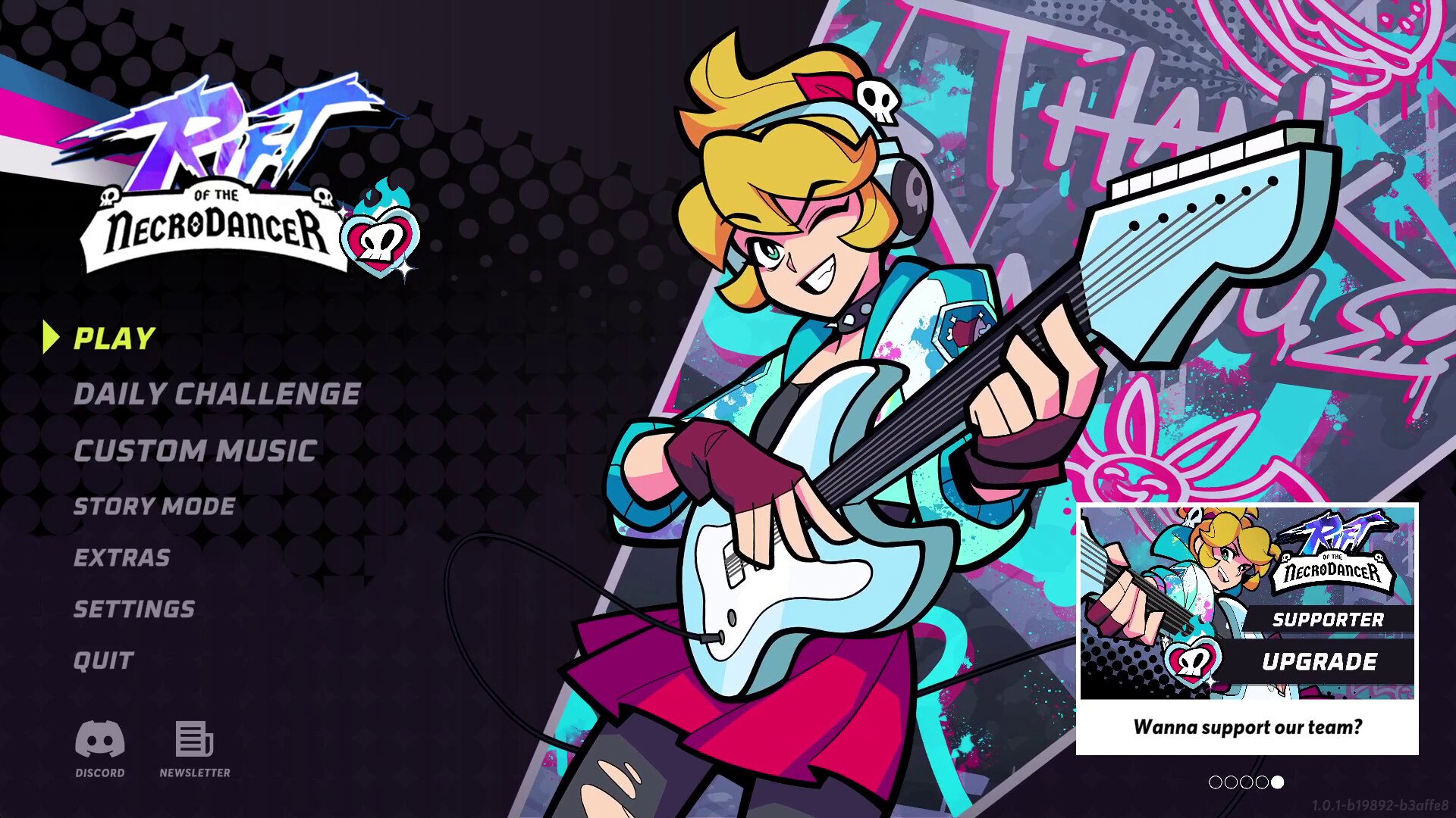 Rift of the NecroDancer main menu UI screen
