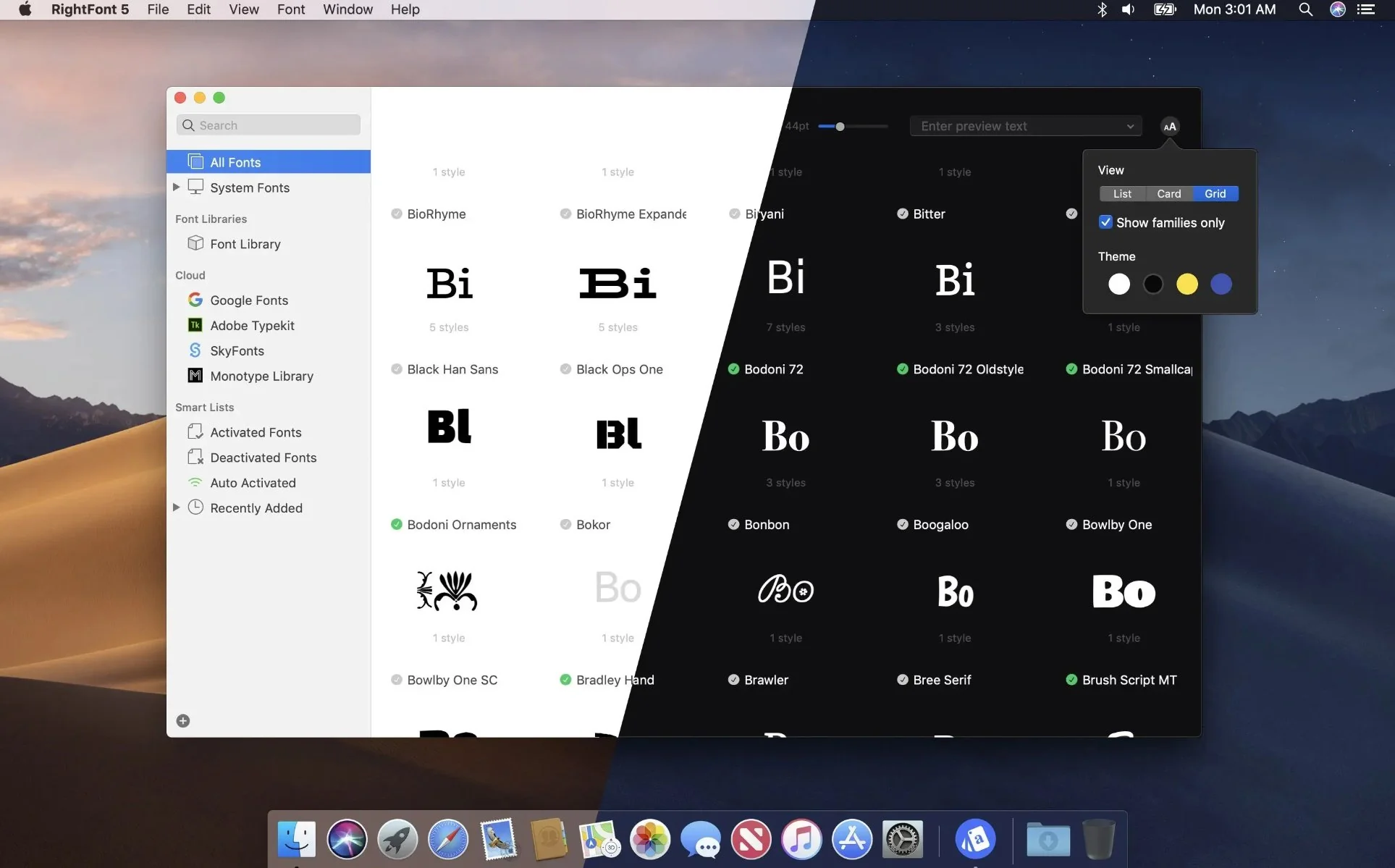 RightFont MacOS all fonts menu dan list font terinstall