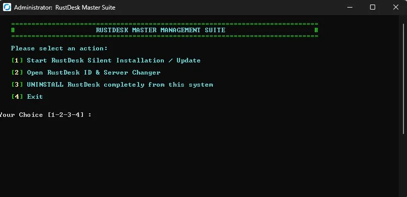 RustDesk Master Management Suite user interface menu