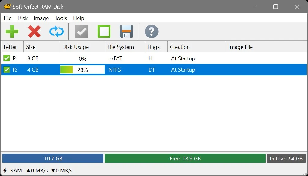 SoftPerfect RAM Disk user interface settings