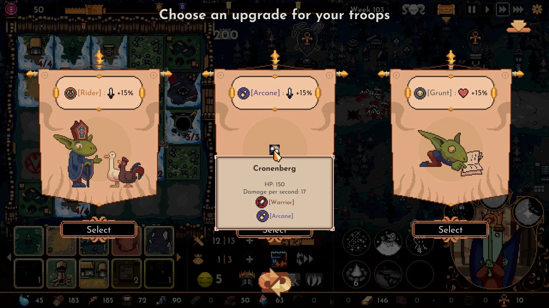 UI choice untuk upgrade troops