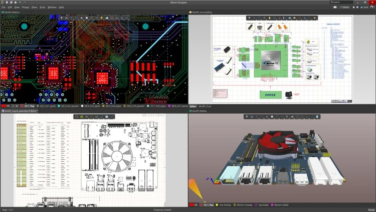 Altium Designer Membuka Empat Panel Layout PCB Berbeda