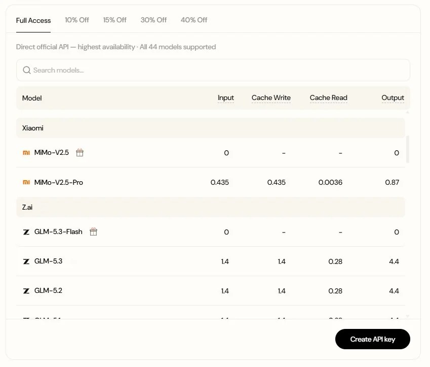 Halaman API Key Di B.AI Yang Memberikan GLM-5.3-Flash Gratis