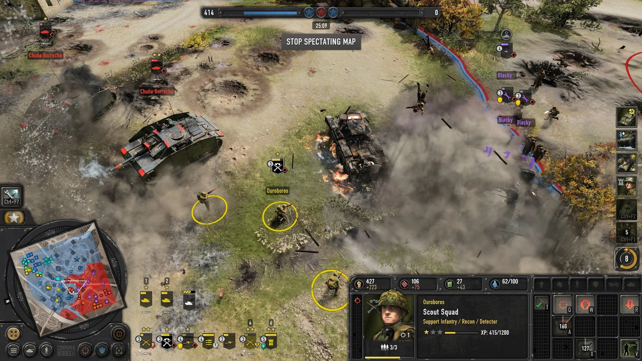 Spectating gameplay player vs bot dengan skor 414 to 0