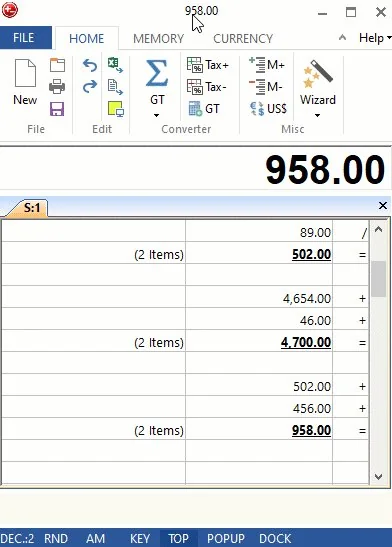 Kalkulasi 3 items dengan harga berbeda di DeskCalc Pro