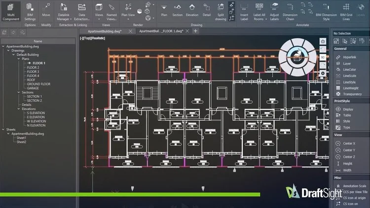 Tampilan UI DraftSight untuk Membuat Floor Building