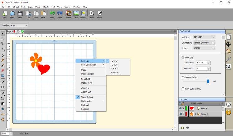 Membuat pola bunga di Easy Cut Studio dengan Mat size 12x12