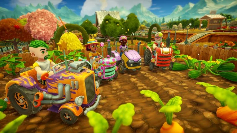 Menggunakan traktor untuk panen di Farm Together 2