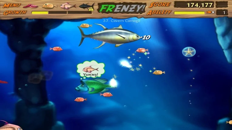 Level 37 di Cavern Carnage Feeding Frenzy 2 dengan skor 174 ribu