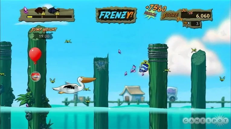 Mode memakan serangga lompat ke atas air di Feeding Frenzy 2