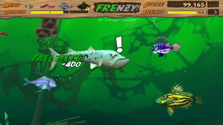Tail Bite saat bertemu creepy creatures di Feeding Frenzy 2