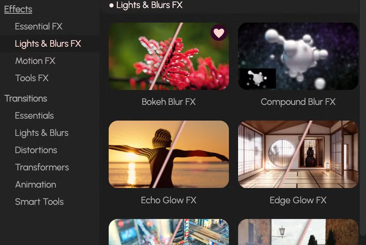 Panel effects lights and blurs di Film Impact Premium Video Effects