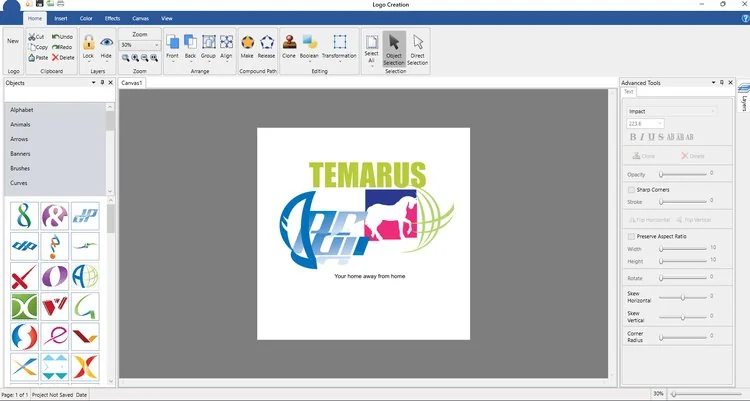 Menggunakan berbagai object template untuk bikin logo di Olympia Logo Creation