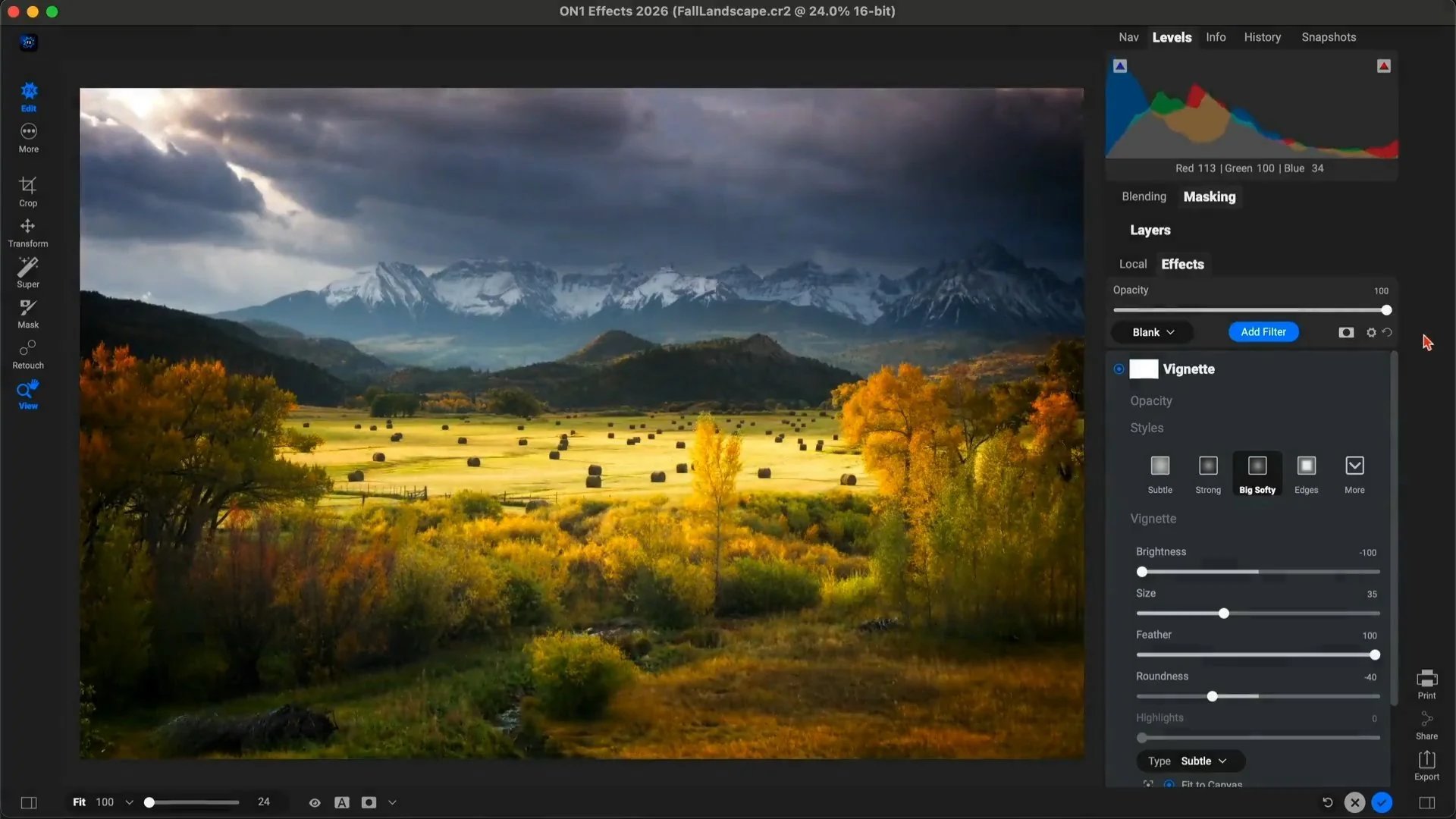 ON1 Effects 2026 MacOS layout workspace utama aplikasi