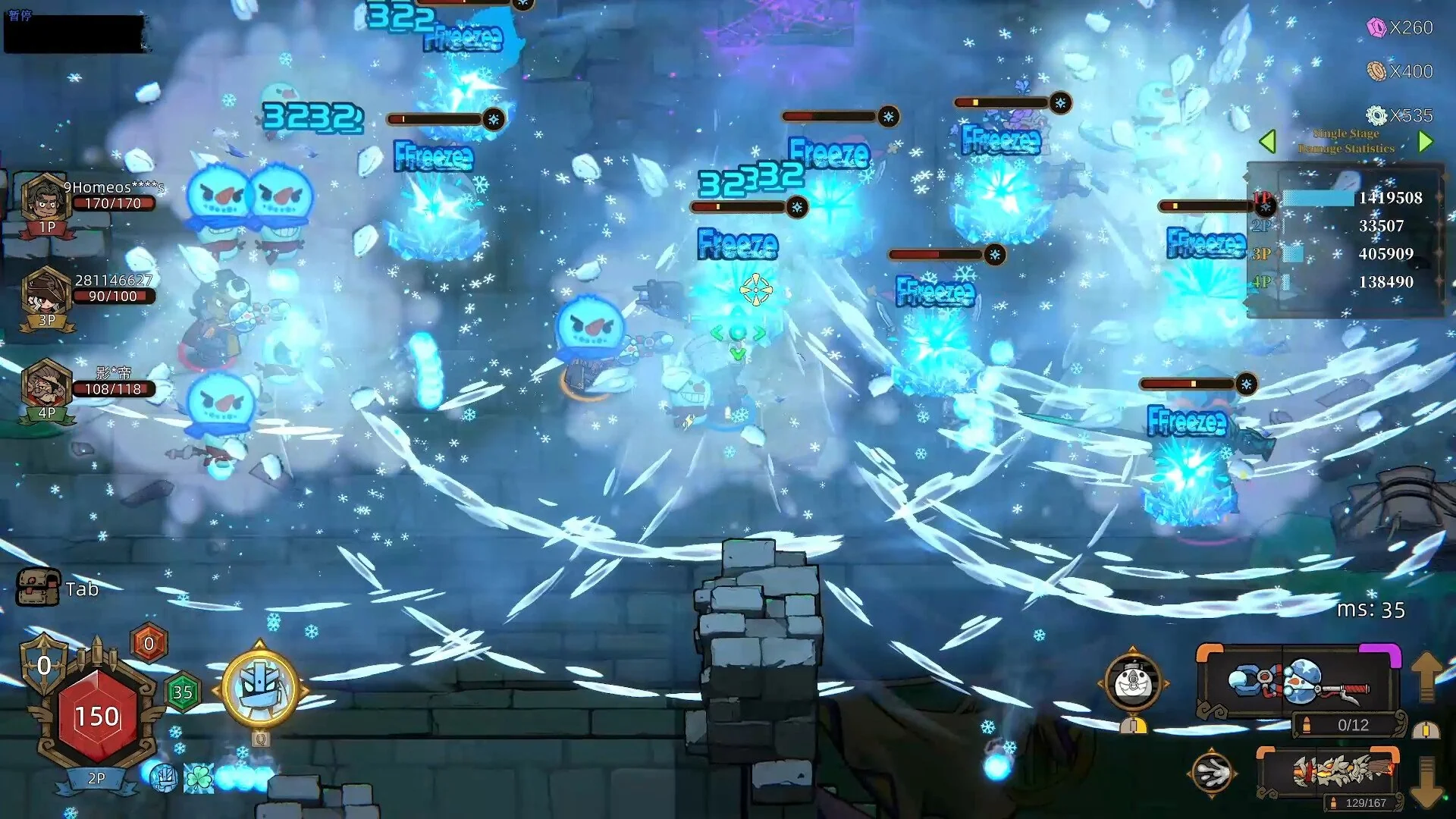 Menggunakan skill ice untuk freeze multiple monster
