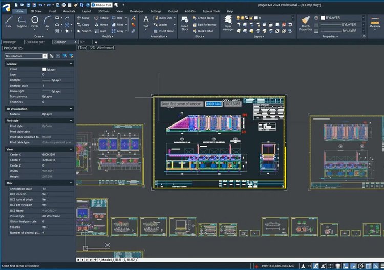 Antarmuka ProgeCAD saat Membuka Draft 2D Wireframe