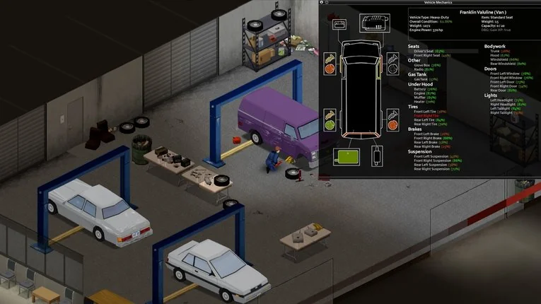 Karakter Memperbaiki Mobil Van di Area Bengkel
