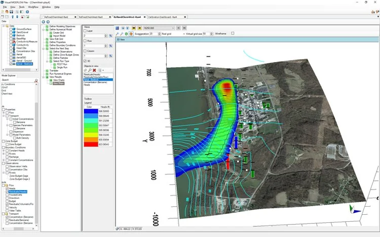 Menggunakan fitur 3D view dengan grid view di Visual MODFLOW Flex