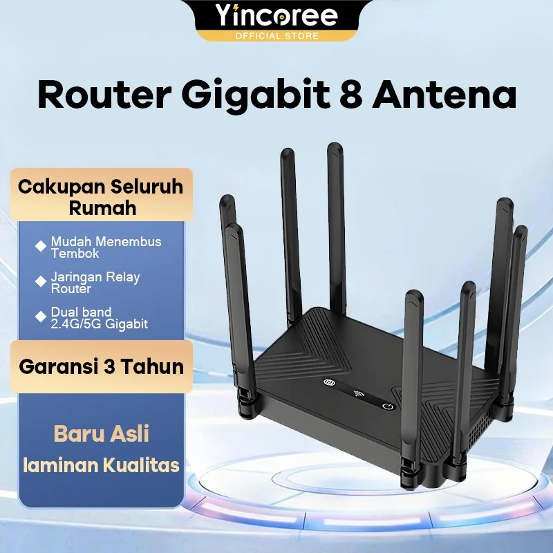 Router Wi-Fi 8 Yincoree dengan jangkauan luas 3 lantai