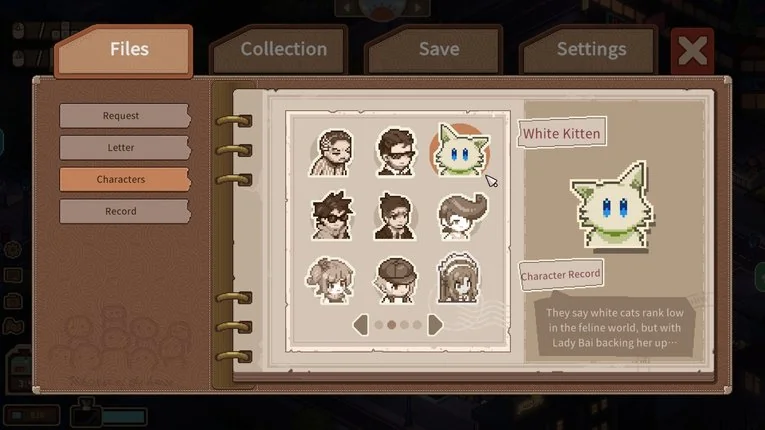 Membuka panel files karakter record